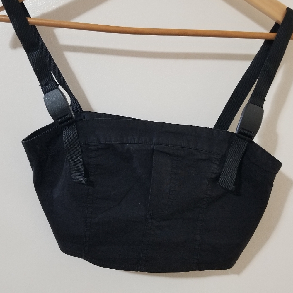 Zara NWT Black Crop Top Utility Buckle XS